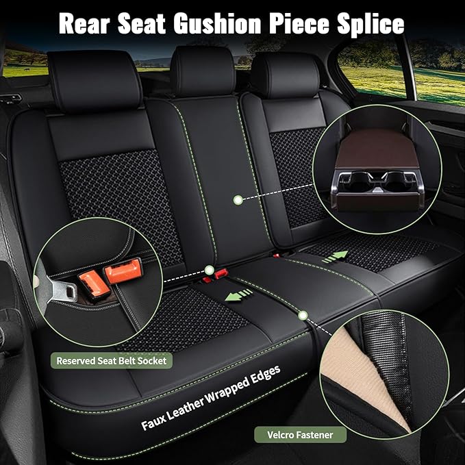 Car Seat Covers Full Set for Nissan Sentra 2008-2025 2026, Breathable Cooling Ice Silk Leather Car Seat Covers, 5 Seats Vehicle Seat Protector Seat Cushion Auto Accessories (Black)