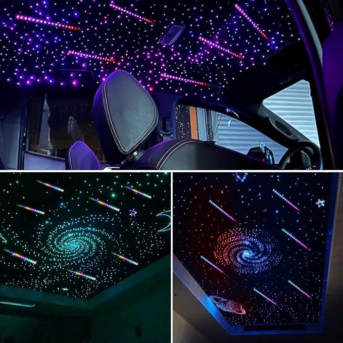 AKEPO 36W 4 Color Twinkle Fiber Optic Starlights Headliner Lights Kit, Optical Fibers Music Sync Bluetooth APP Control Starlight Kit, 2400pcs*13.1ft +240pcs Colorful Shooting Star