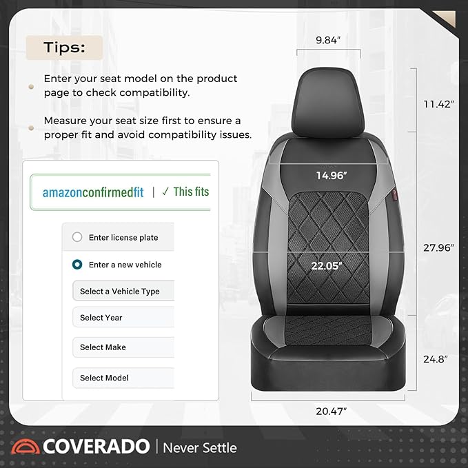 Coverado Car Seat Covers, Front Seat Covers, 2 Front Automotive Seat Cover, Mesh Breathable Seat Protectors, Universal Fit for Most Cars