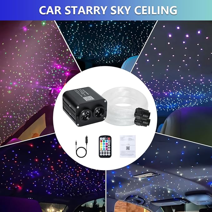 Starlight Headliner Kit,Twinkle + Music Sync Dual Color Fiber Optic Star Ceiling Lights with APP Remote Control, RGBW Star Lights for Car/Home Ceiling Decor, 1200pcs 13.1ft