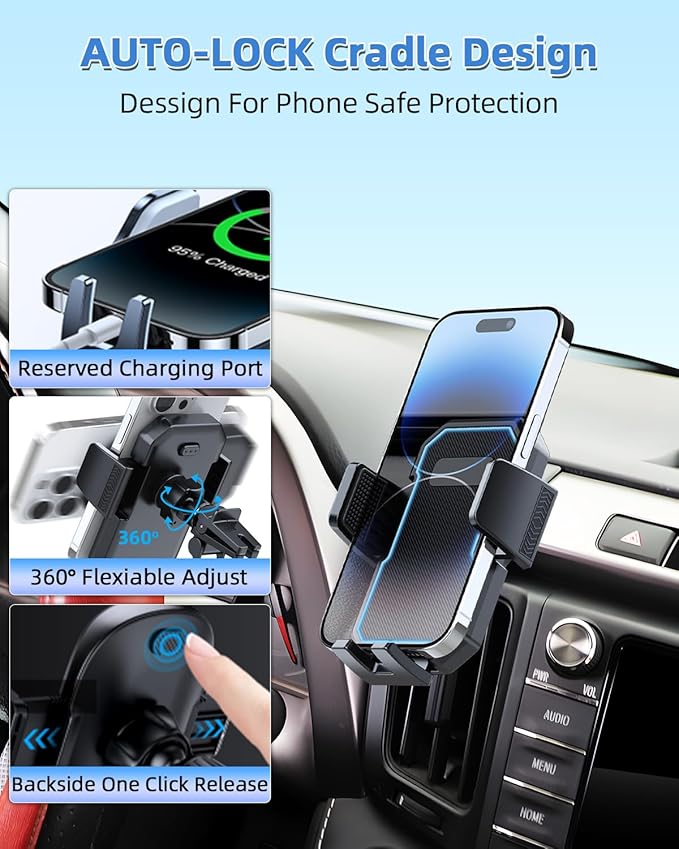 PZK Car Phone Mount for Toyota Tundra 2014 2015 2016-2020 2021 Accessories Custom Air Vent Car Phone Holder Auto Lock Hands Free 360° Rotation Cell Phone Automobile Cradles