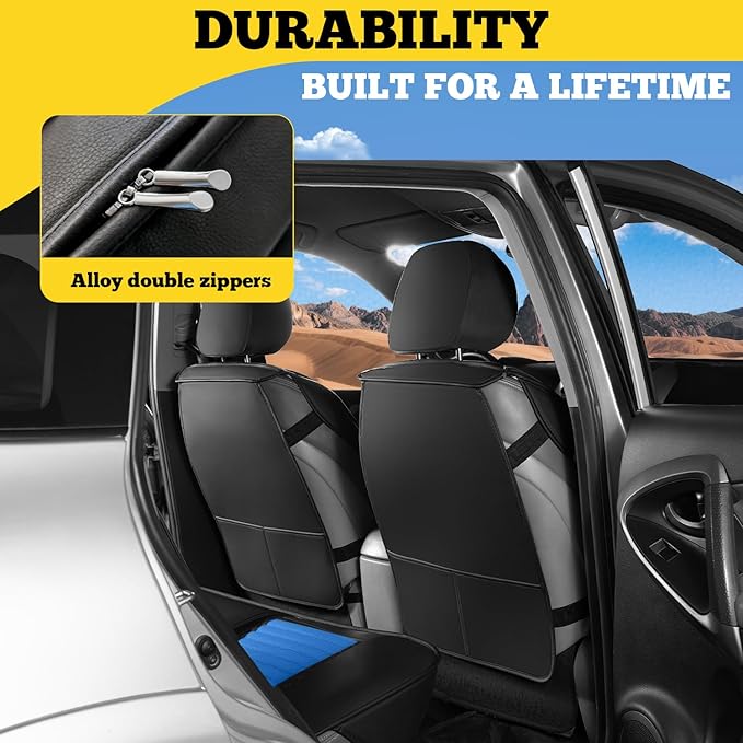 LINGVIDO Full Set Car Seat Covers, Faux Nappa Leather, Airbag Compatible and Waterproof Protectors for Sedans SUVs, Breathable Interior for Active Families, Pets, and Commuters (5 Seats, Black/Blue)