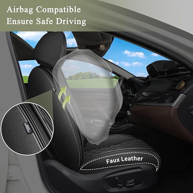 Full Set Car Seat Covers for Subaru Ascent 2019-2023 2024 2025: Breathable Perforated Leather Seat Cover (Black)