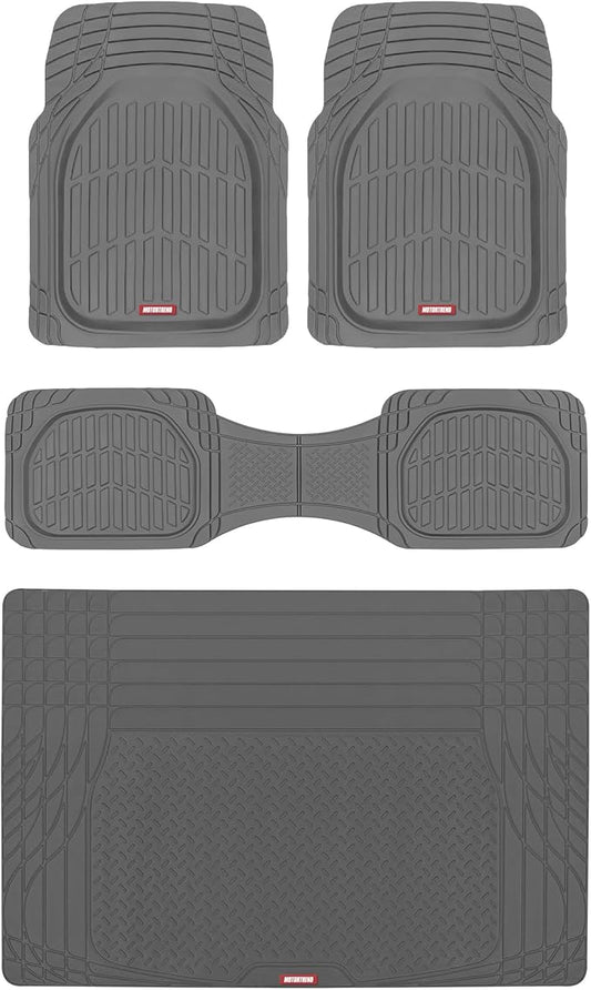 Motor Trend FlexTough™ Contour Heavy Duty Rubber Car Floor Mats with Cargo Liner - All Weather Full Set Front & Rear Floor Mats fits Most Cars Truck SUV, Automotive Floor Mat