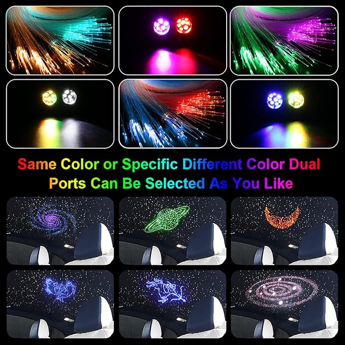 AKEPO 20W Twinkle Dual-Head Dual Color Fiber Optic Lights, Fiber Optic Star Ceiling Light Kit Sound Activated APP Remote Control for Car Starlights Headliner/Home 750pcs 9.8ft/3m Fiber Strands