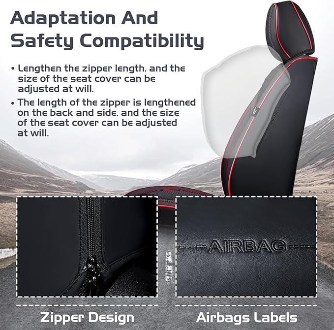 Truck Seat Covers for Ford F250 2011-2026, Waterproof Premium Leather Full Coverage Car Seat Cover, Muscle Sport Style Auto Interior Seat Cover Sets (Front Set/Black Red)