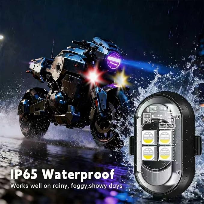 Upgraded 4-lamp high-Brightness 6-Group Wireless LED Warning Strobe Lights |8 Colors, Waterproof Lights with Remote Control| Wireless led Strobe Lights for Cars, Motorcycles, Bicycles and Drones (6)