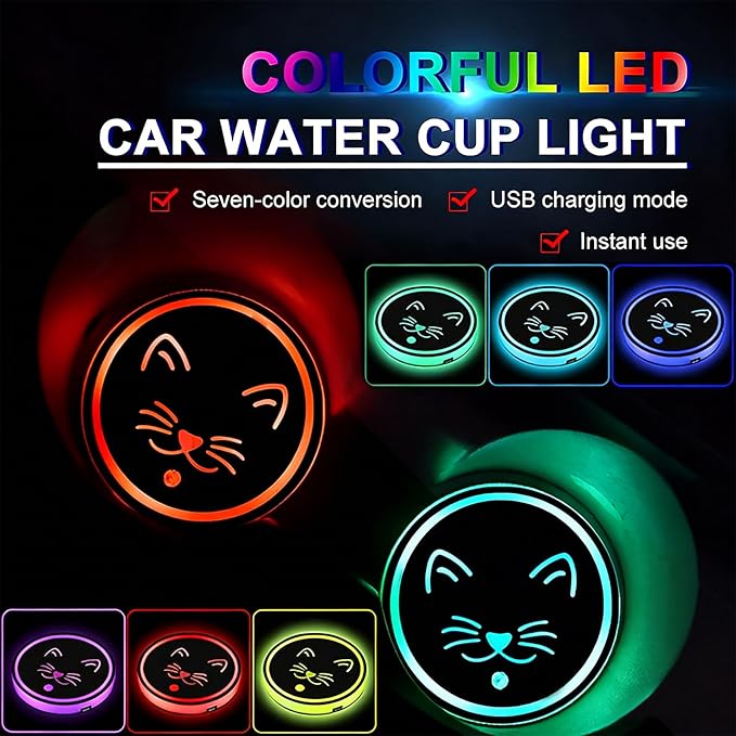 American Flag LED Cup Holder Lights for Car,2Pcs LED Light Up Cup Holder Coasters with USB Charging 7 Colors 3 Modes,Waterproof Interior Atmosphere Lamp,Car Decor Accessories Gifts for Women Men