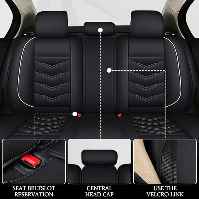 Car Seat Cover for Ford Explorer 2000-2025, Waterproof Durable Compatible Airbag, Premium Leather Seat Protector(5 Seats Luxury,Black White)