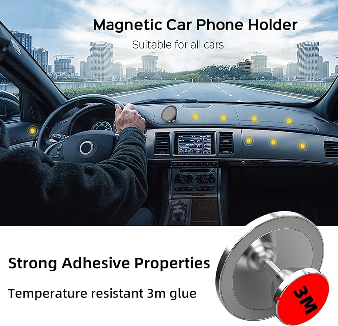 Magnetic Phone Holder for Car, [ 2 Groups Super Strong Magnet ] [ 360° Rotation ] Universal Dashboard Car Mount Holder Compatible with All Smartphones (Black)