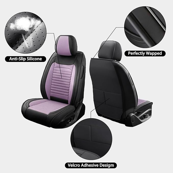 Car Seat Covers Full Set Fit for Toyota Avalon 2001-2022, Premium Faux Leather Car Seat Protector,Breathable Anti-Slip Full Wrapping Edge Seat Covers(Black&Purple,Full Set)