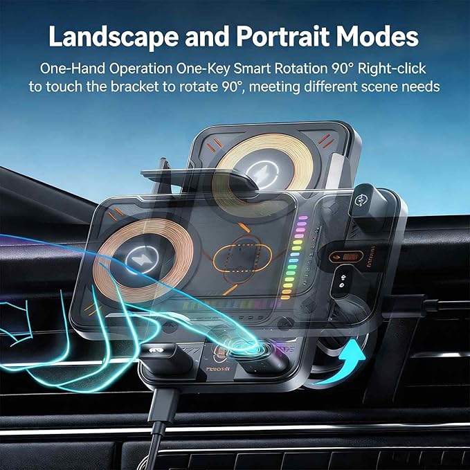 2026 New Cool Car Wireless Fast Charging Holder - Drive Smarter, Charge Faster,15w Universal, Smart Car Holder 360° Rotation, Smart Sensor Open, Switch Between Horizontal Vertical (Silver)