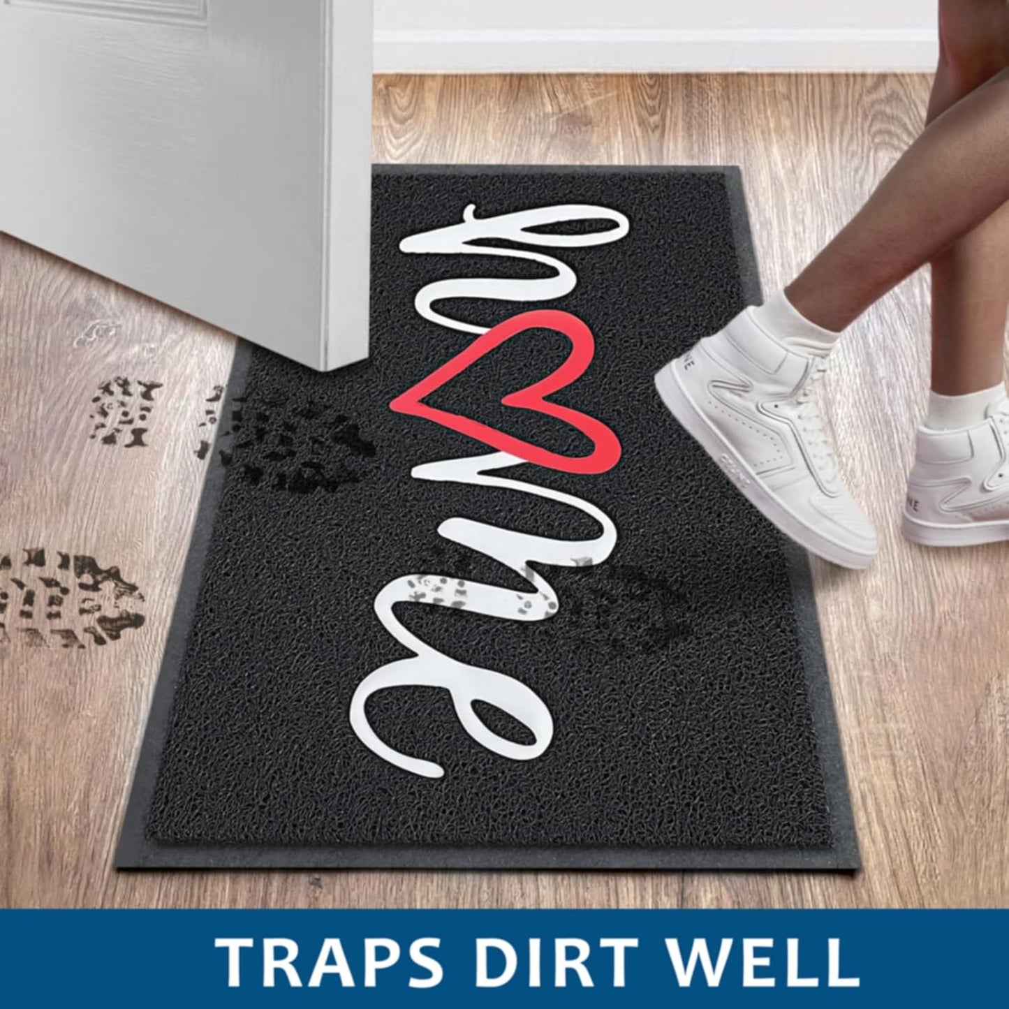 EARTHALL Door Mat Outside Inside Home Doormat, 48"x32", Durable Floor Mat Non Slip Mat Ultra Absorb Mud Easy Clean Front Doormat for Garage, Entryway, Patio, High Traffic Areas, Black