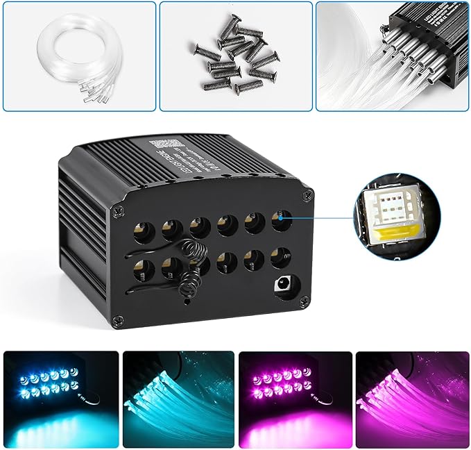 Car Starlight Headliner Kit, 16W Twinkle & Meteor Star Ceiling Lights, 2 in 1 Fiber Optic Light Engine 1000pcs*0.02in*9.8ft+240 RGBW Shooting Stars Lights for Car Home Roof Décor