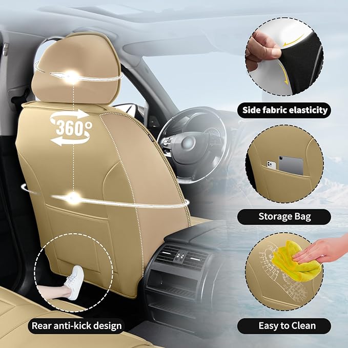 Fit HRV Car Seat Covers Compatible with Honda HRV 2016-2025 2026, Premium Leather Breathable, Wear Resistant, Airbag Compatible, All-Weather Protection & Full Coverage, Full Set Beige