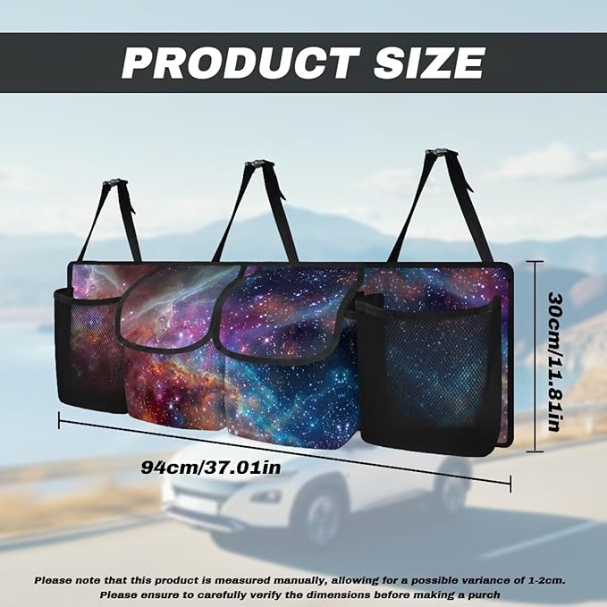 Galaxy Trunk Hanging Organizer, Backseat Bag, Car Interior Accessories with 2 Pockets & 2 Mesh Pouches for Groceries Storage Trunk Space for SUV, Jeep, MPVs