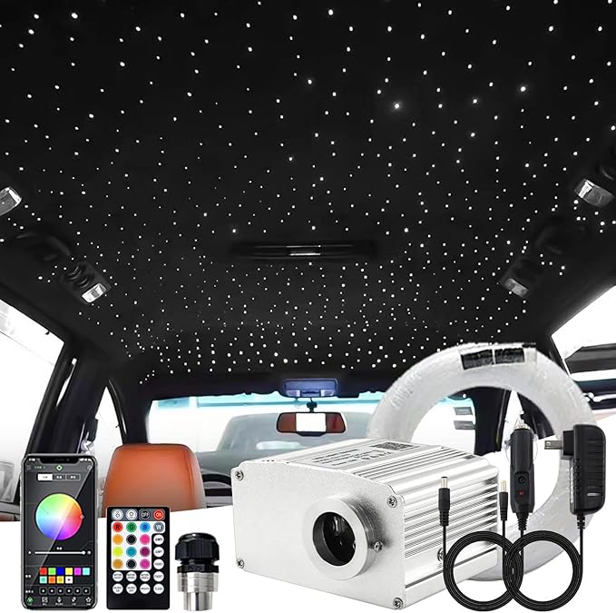 ATOKEE 10W Twinkle 550pcs Starlight Headliner Kit, 0.03in 9.8ft Fiber Optic Star Lights for Car Home Roof Use with APP/Remote Control
