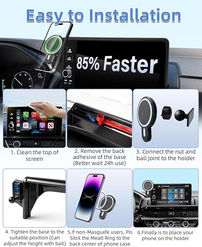 PZK Car Phone Mount for Toyota C-HR CHR 2019 2020 2021 2022 LE/XLE/Limited/Nightshade Accessories 8-inch Screen 360° Rotation Phone Cradles Magnetic 15W Fast Wireless Charger Phone Holder