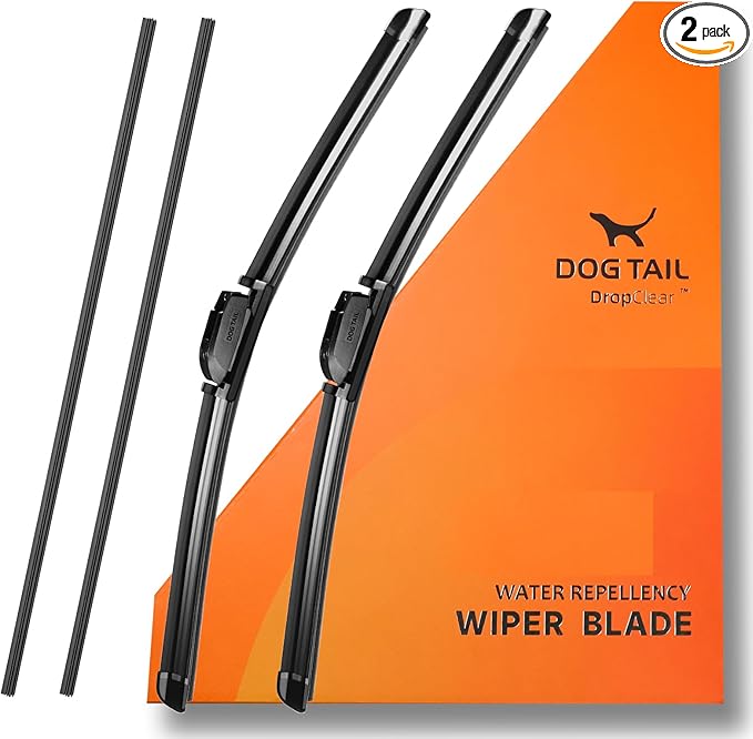 DOG TAIL Water Repellent Silicone Wiper Blades 22" 21" Set with Multiple Adapters and 2 Refills, Automotive Replacement Front Windshield Wiper Blades for My Car with Water Repellency Formula DropClear