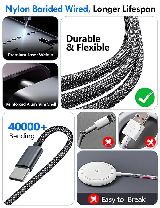 1Pack Multi Charging Cable Cord for Travel Essentials,Apple Watch Charger,iPhone Charger,[3-in-2] Type C/L Cable Portable Designed for iWatch,iPhone 17-8,Galaxy S25-21,AirPods,iPad-4FT Black