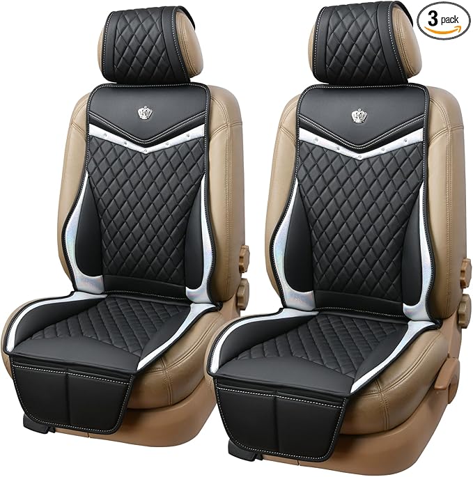 Flying Banner car seat Covers seat Cushions Luxe Fit Faux Leather Easy Installation Vehicles Non Slip Premium (Black Silver, 2 x Front Seat Cover)