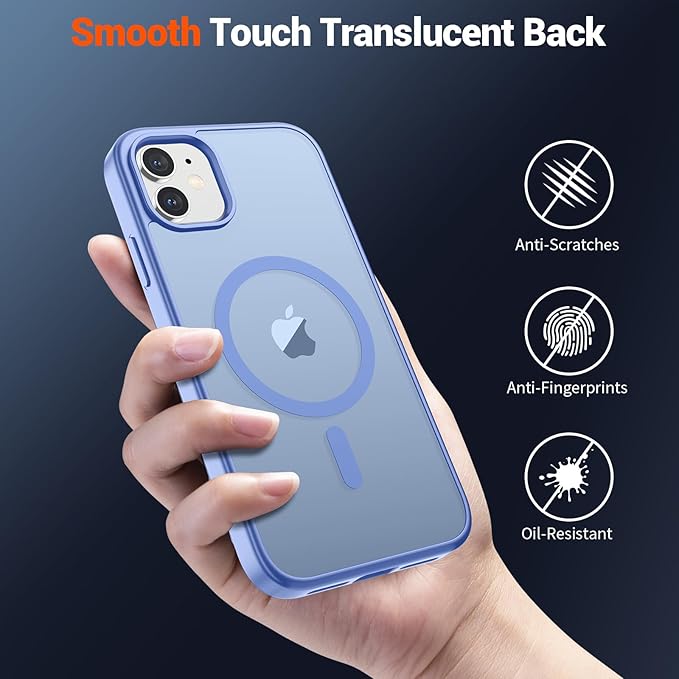 SUPFINE Magnetic for iPhone 11 Phone Case with Screen Protector (Compatible with MagSafe)(Military Grade Drop Protection) Translucent Matte Shockproof Phone Cover,Blue Purple