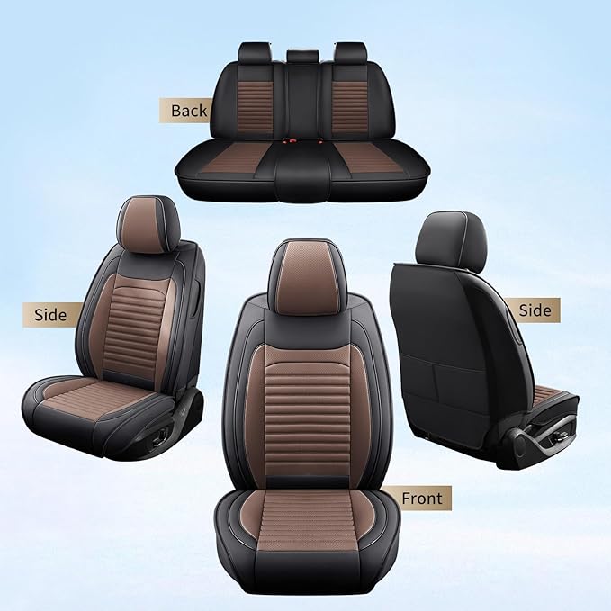 Car Seat Covers Full Set Fit for Toyota C-HR 2018-2022, Premium Faux Leather Car Seat Protector,Breathable Anti-Slip Full Wrapping Edge Seat Covers(Black&Brown,Full Set)