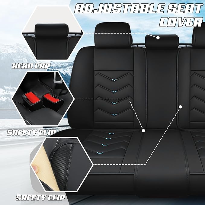 Car Seat Covers Fit for Toyota rav4 2000-2026, Stylish Sport Seat Covers, Waterproof Wear-Resistant Premium Nappa Leather Car Seat Cover.(Full Set with Pillow/Black Blue)