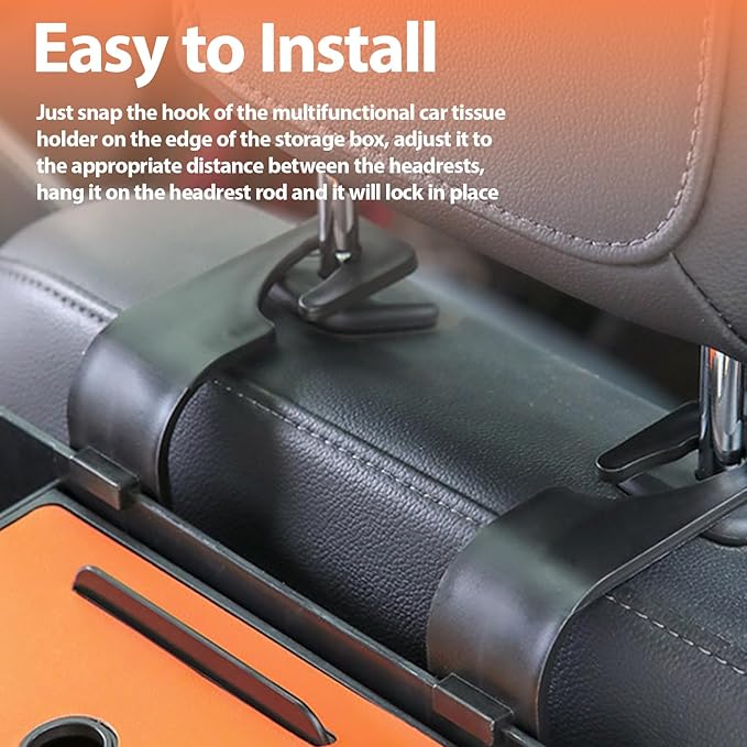ZenChef Three-in-one Car Organizers and Storage, 2025 New Multi-function Car Tissue Holder, Multi-function Backseat Car Organizer with Cup Holder, Tissue Box, Hook (brown)
