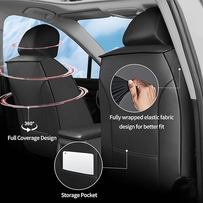 Fit RAV4 Car Seat Covers Set for Toyota RAV4 2019-2024 2025 Hybrid SE/XSE/LE/XLE/XLE Premium/Limited Automotive Cushion Protector Replacement, Waterproof Faux Leather(Full Set,Black)