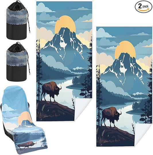 2 Pack Car Seat Towel Covers with Storage Bag 63 x 32 Inch Athletic Running Towel Seat Sweat Washable Non Slip Cover Gift for Car Outdoor Sport Activities (Yellowstone National Park)