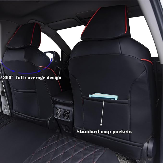 HKZ Custom Fit RAV4 Hybrid Car Seat Covers Set for 2019 2020 2021 2022 2023 2024 2025 Toyota RAV4 Hybrid Model Only LE,XLE,Limited,Woodland Edition,XLE Premium- 5 Seats Full Set Leather(Black&Red)