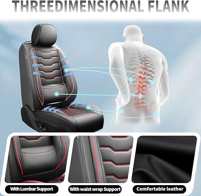 Fit CRV Car Seat Covers Premium Leather for Honda CRV cr-v 2011-2025 2026. Waterproof， Breathable, Scratch-Resistant & All-Weather Seat Cushion Protector (Full Set,Red Line Black)