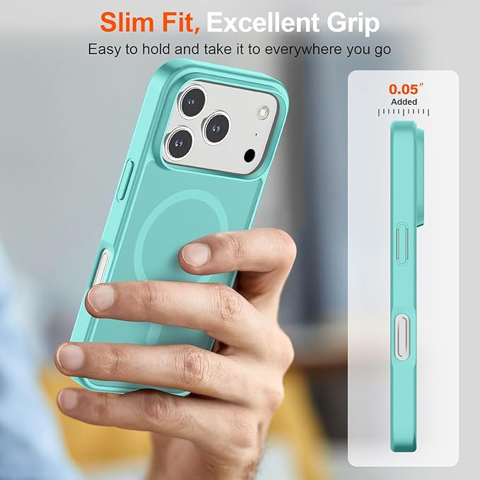 SUPFINE Magnetic for iPhone 17 Pro Case (Compatible with MagSafe)(Military Grade Drop Protection) Translucent Matte Shockproof with Anti-Fingerprint Phone Cover,Blue Green