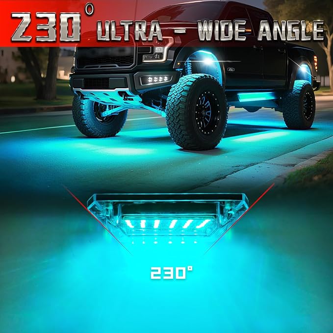6 Pods Full Angle RGBW LED Rock Lights for Jeep ATV UTV RZR SXS Truck Offroad,Waterproof Multicolor Neon Underglow Kit with APP/RF Remote, 12V Pure White Underbody Lights