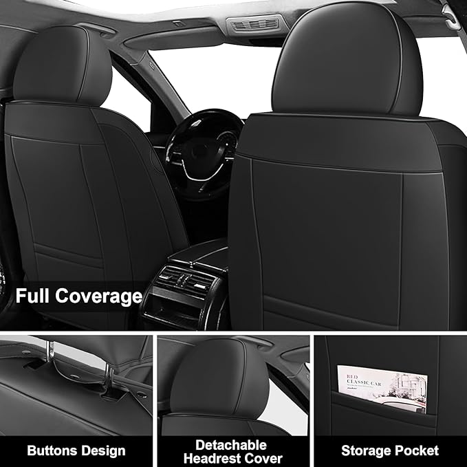 Fit for 98% of Mercedes Benz Car Seat Covers with Headrests, Premium Nappa Leather Seat Cover, Fully Wrapped Protect Modern Style Seat Cover (5-Seat Luxury, Classic Black)