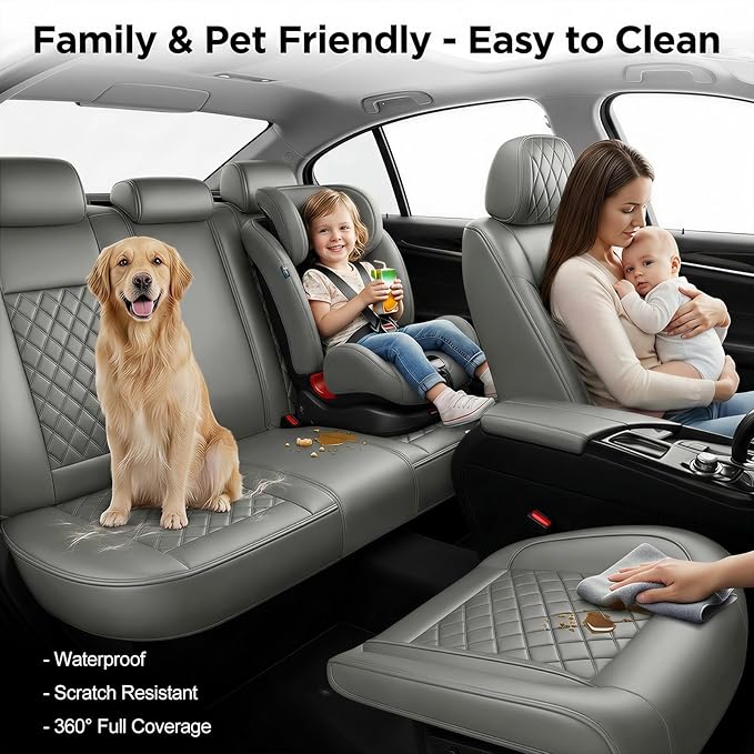 Fit for Venue Seat Covers Compatible with Hyundai Venue 2020-2026 - Waterproof Breathable Leather Automotive Seat Cushions Protector,Airbag Compatible,Full Set 5 Seats(Gray)