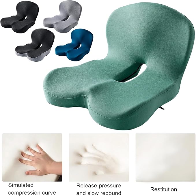 Car Seat Cushion for Long Driving, Ergonomic Memory Foam Seat Cushion, Car Seat Cushion for Back Pain and Lumbar Support Non Slip and Easy Clean for Driving Gaming Chair and Travel A Dark Gray