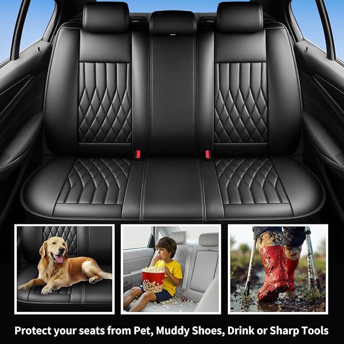 Fit Elantra Car Seat Covers for Hyundai Elantra 2017-2025 2026 - Premium Leather, Waterproof, All-Weather, Airbag Compatible, Anti-Slip, Breathable, Seat Protectors, Full Set, Black