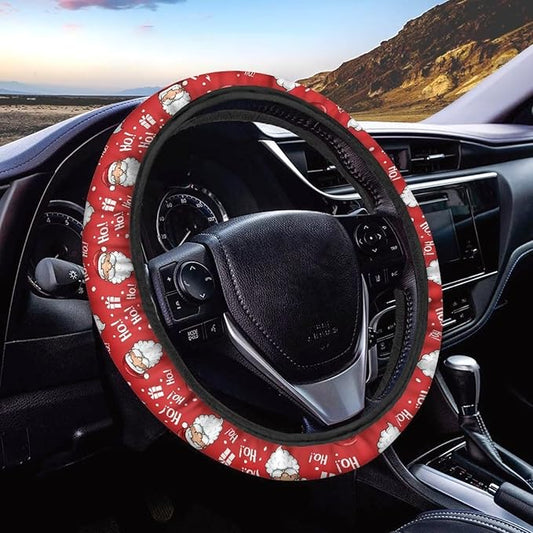 AFPANQZ Christmas Steering Wheel Covers Xmas Decor Car Accessories Cartoon Santa Claus Car Steering Wheel Covers Anti-Slip Soft Grip 14-15 inch Stretch-on Steering Wheel Protector Rrd