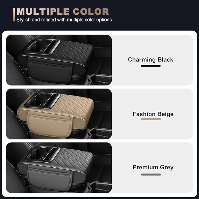 Center Console Cover Fit for Highlander Faux Leather Car Armrest Cushion with Storage Bags, Cup Holder ＆ Phone Storage Multifunctional Middle Console Cover(Black)