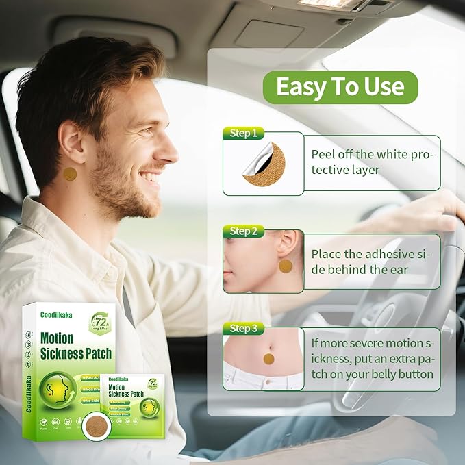 Motion Sickness Patches Non-Drowsy Formula Prevents Car, Airsick, Altitude Sickness, Sea & Motion Rides Travel Essentials for Adults & Kids Long-Lasting up to 72 Hours (48Pcs)
