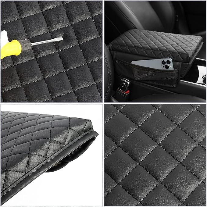 zipelo Car Armrest Cushion, Carbon Fiber Leather Auto Center Console Pad, Memory Foam Armrest Box with Storage Bag, Hand Rest Pillow with Organizer Pockets, Universal Fit for Most Vehicles (Red)