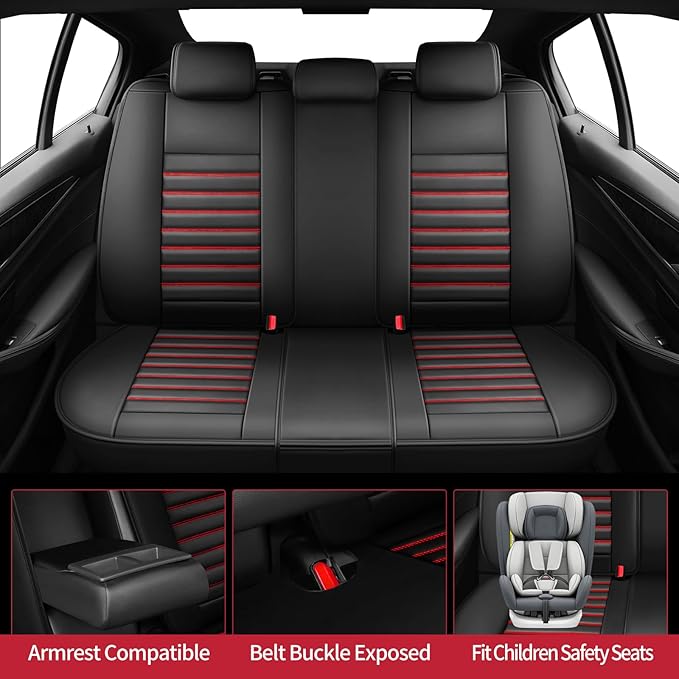 Fit Santa Fe Car Seat Covers for Hyundai Santa Fe 2007-2025 2026 - Upgraded Premium Waterproof & Breathable Leather,Airbag Compatible, All-Weather Seat Cushion Protector(Full Set,Black+Red)