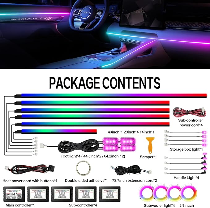 WEBUPAR Dreamcolor Acrylic Interior Car Lights, 22 in 1 RGB Car LED Strip Lights with APP Control and 213 Color Modes, Car Accessories Car Decorative Lights, Neon Car Ambient Lighting Kits