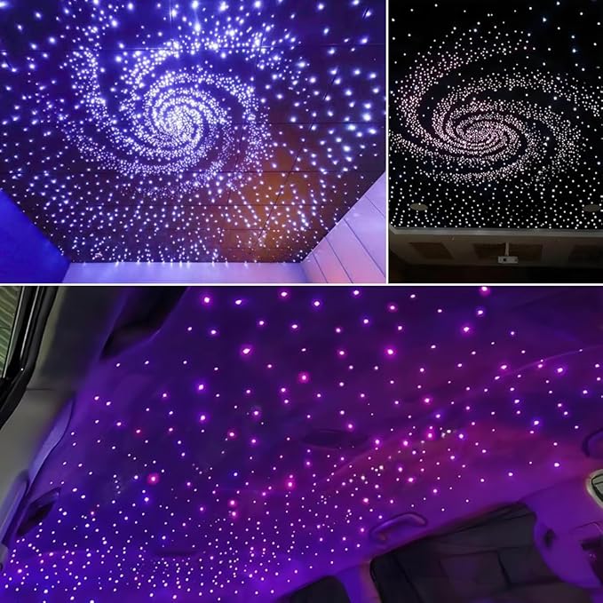 AKEPO 32W RGBW Twinkle+APP+Sound Activated Dual Head Fiber Optic Lights Kit, Star Ceiling Sky Light Total 1110pcs of 16.4ft/5m Mixed Fiber Optic Strands for Home Indoor Decor/Car Headliner Starlight