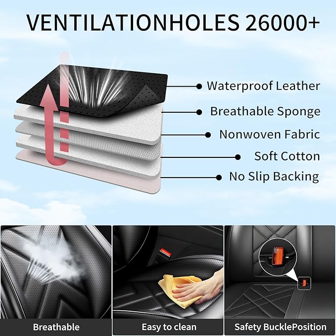 Car Seat Covers Fit for Mazda 3 2007-2025 2026, Premium Leather, Full Coverage Leather Waterproof Breathable Seat Covers, Automotive Seat Protectors, Airbag Compatible(Full Set Seats, Black)