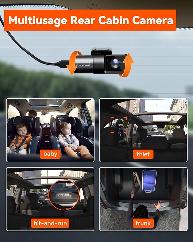 Vantrue N5 4 Channel WiFi 360° All Sides Dash Cam, STARVIS 2, IR Night Vision, 2.7K+1080P*3 Front Rear Inside Dashcam, Voice Control, GPS, 24 Hours Buffered Parking Mode Dash Camera(Renewed)