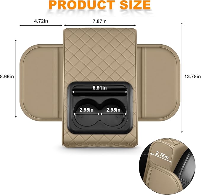 Armrest Cover for Car Fit for Jeep Cherokee - Center Console Cover with Cup Holders and 2 Storage Pockets(Beige)