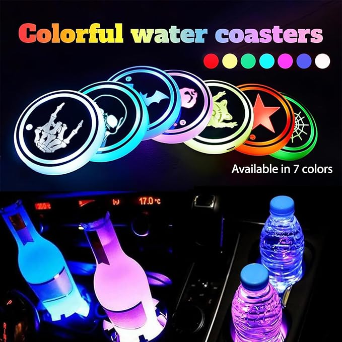 Raccoon LED Cup Holder Lights for Car,2Pcs LED Light Up Cup Holder Coasters with USB Charging 7 Colors 3 Modes,Waterproof Interior Atmosphere Lamp,Car Decor Accessories Raccoon Gifts for Women Men